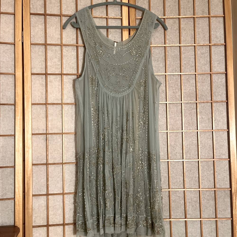Free People Seafoam Green Embellished Tunic Tank Top
